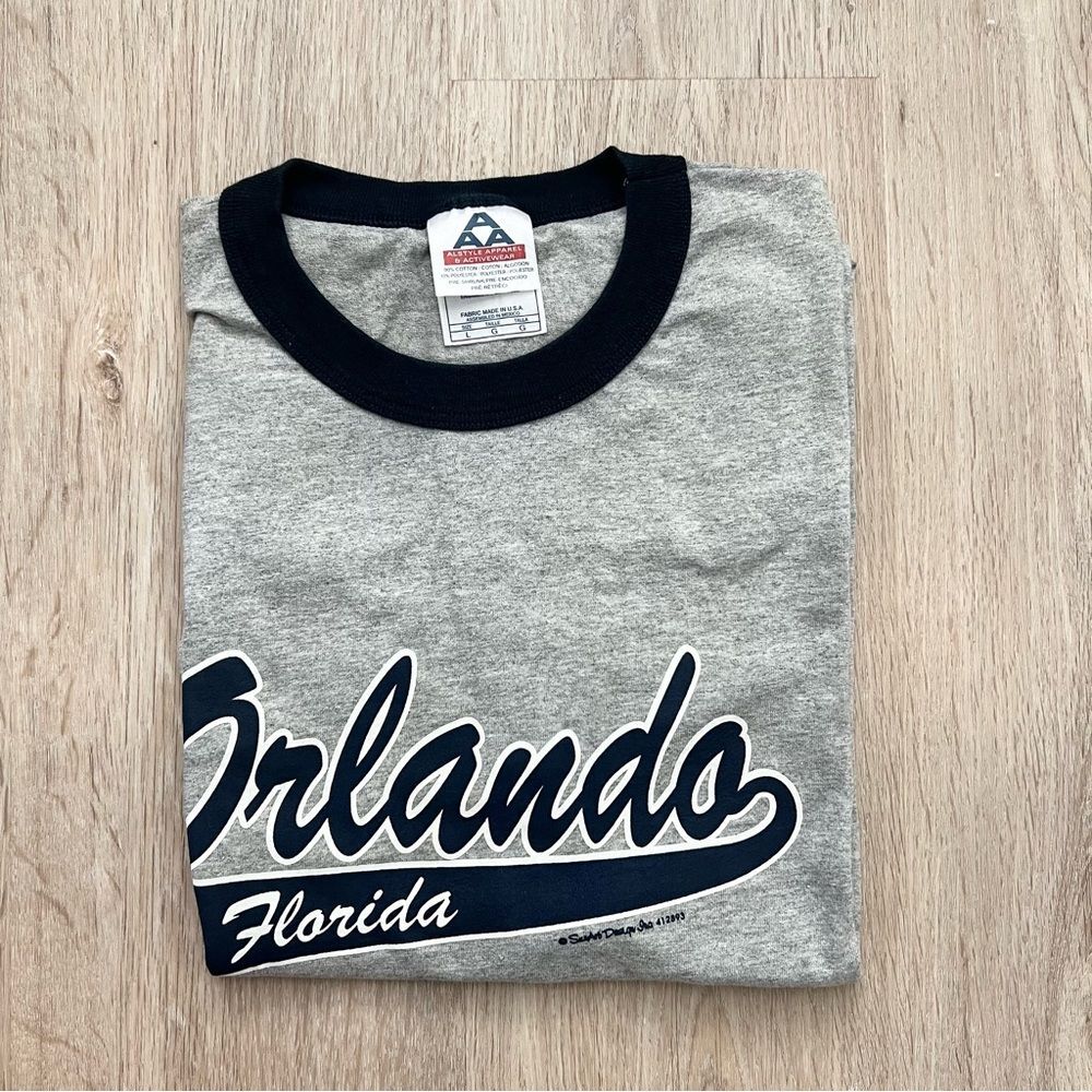 Vintage 90s Orlando Florida Ringer Tee Adult Large Textured Made in USA